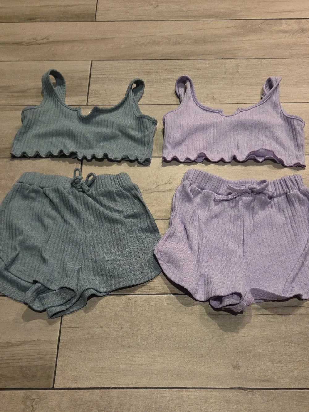 SHEIN Ribbed Tank & Shorts Lounge Pajama Set in Green and Lavender